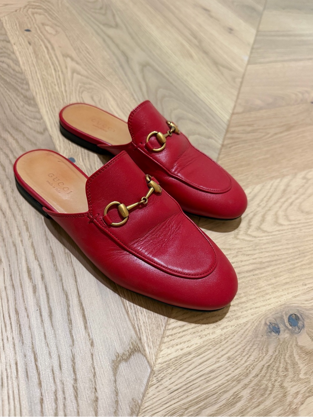 Gucci Red Leather Horsebit Mules
